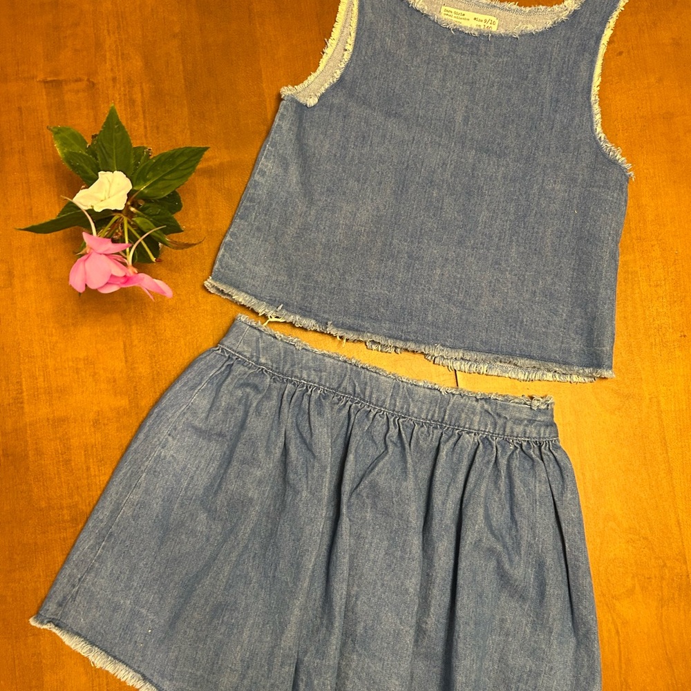 Zara Denim Sleeveless Top and Skirt Set